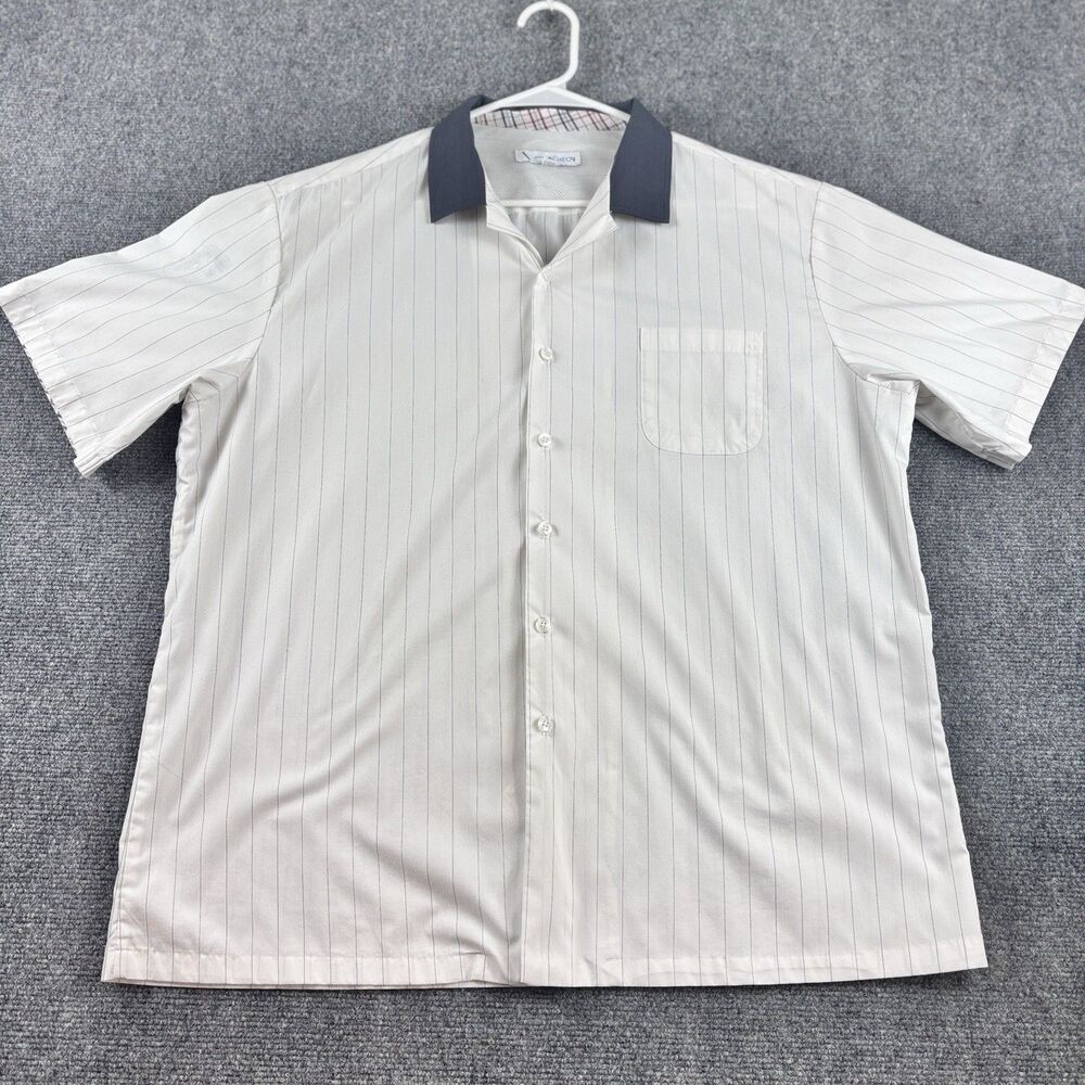 all ways INCHEON Shirt Mens 2XL XXL White Navy Stripe Contrast Collar Work Shirt